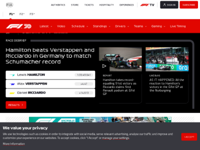 «Formula 1» — официальный сайт